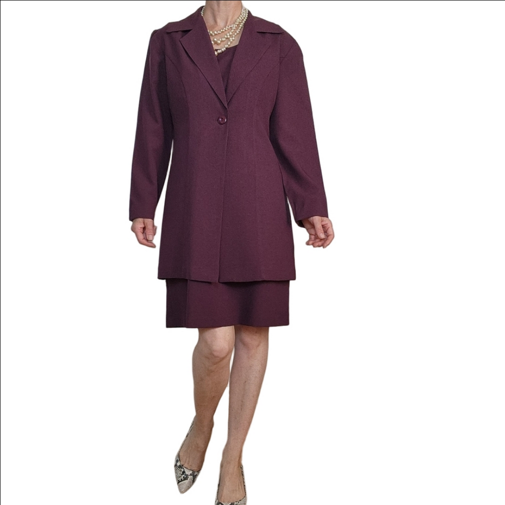 Vintage Blazer and Dress Set Plum color Collared blazer Shift dress Tailored fit - Picture 4 of 16